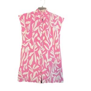 THML Trish‎ Dress XS Pink White Leaf Print Button Down High Neck Mini Lined NWOT
